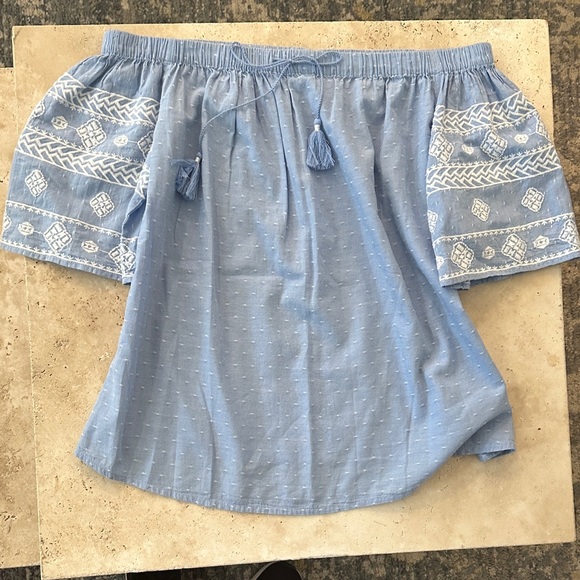Old Navy Light Blue Off Shoulder Smocked Top - Picture 1 of 5